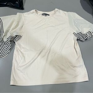 Elliott Lauren Cream Blouse with Silk Striped Sleeves